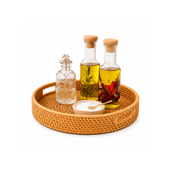 Bandeja Decorativa de Rattan para Café da Manhã e Organização 30cm | Bali - Zanor