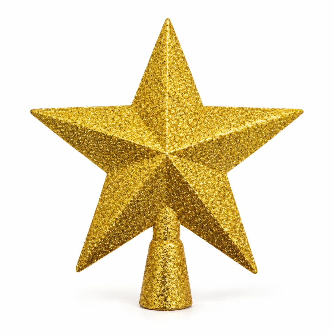Ponteira estrela dourada com glitter Aosta de 15 cm, em fundo branco