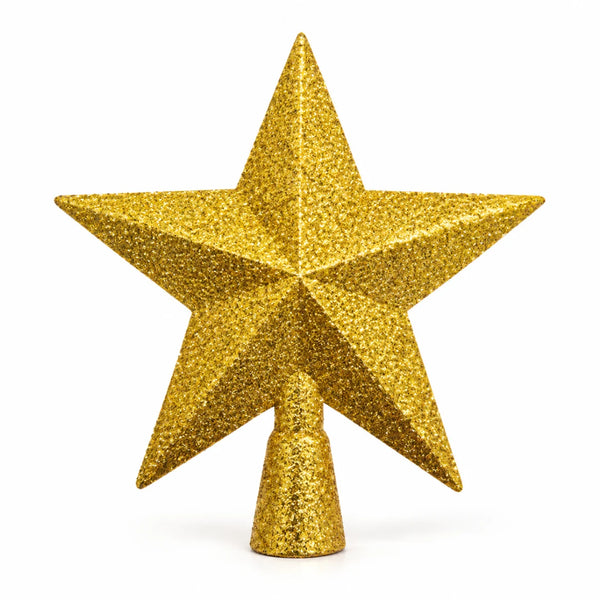 Ponteira estrela dourada com glitter Aosta de 15 cm, em fundo branco