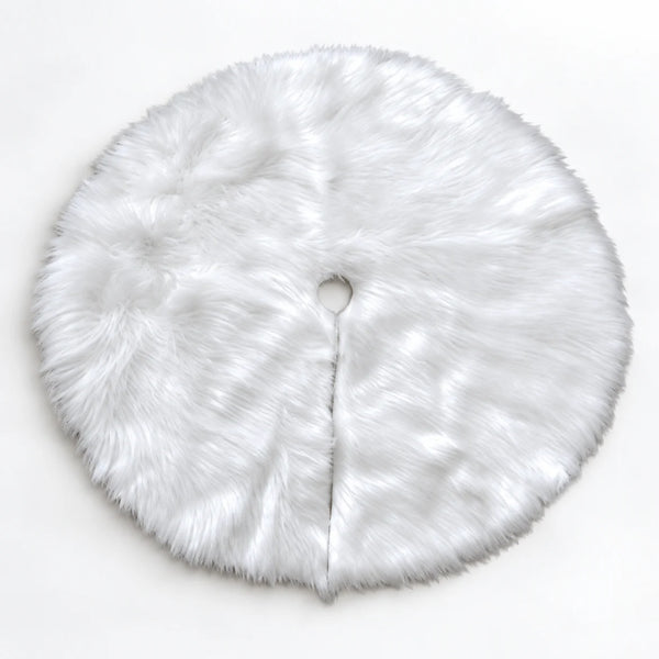 Saia para árvore de Natal Asiago em pelúcia branca, redonda, em fundo branco