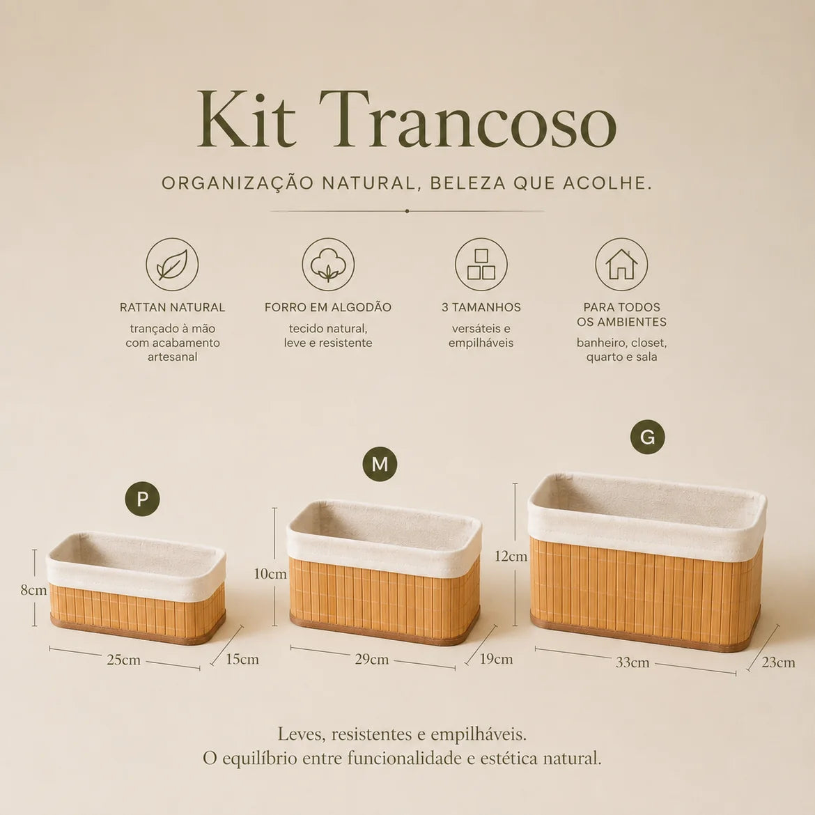 Medidas dos três tamanhos: P, M e G