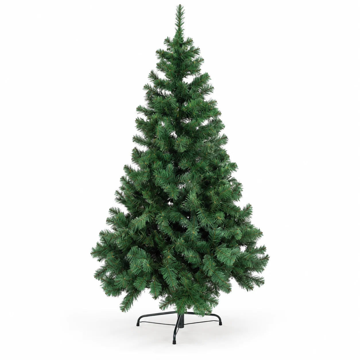 Árvore de Natal pinheiro verde 1,50 m com 300 galhos e pé de ferro Cervinia, sem enfeites, em fundo branco