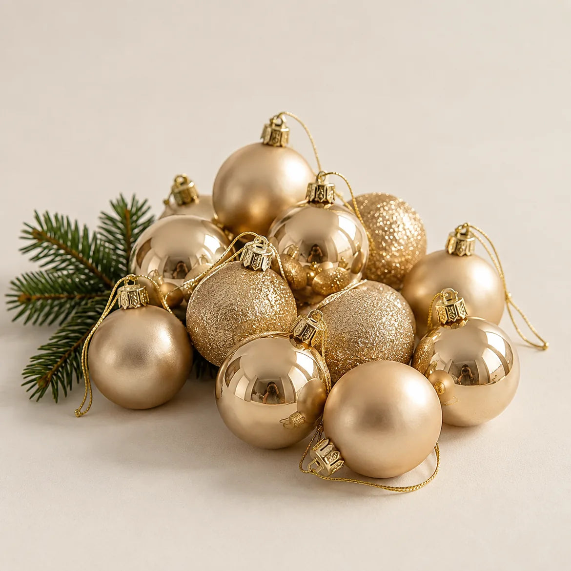 Kit de bolas de Natal Merano douradas de 4 cm em brilho, fosco e glitter