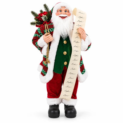 Papai Noel grande Tarvisio de 60 cm em pé com a lista de Natal, em fundo branco